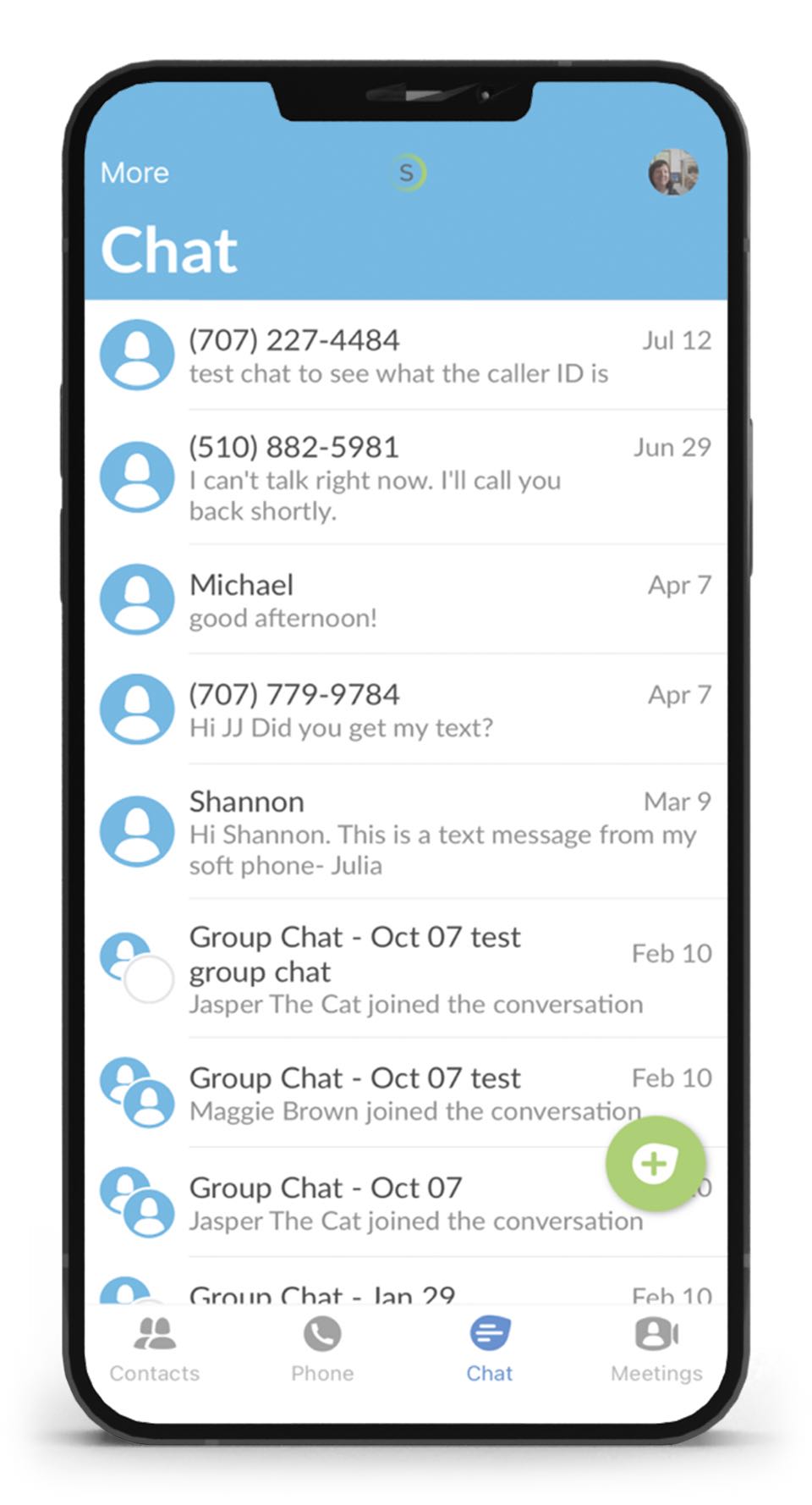 Screenshot of phone showing Chat feature for Sonic Mobile Communicator